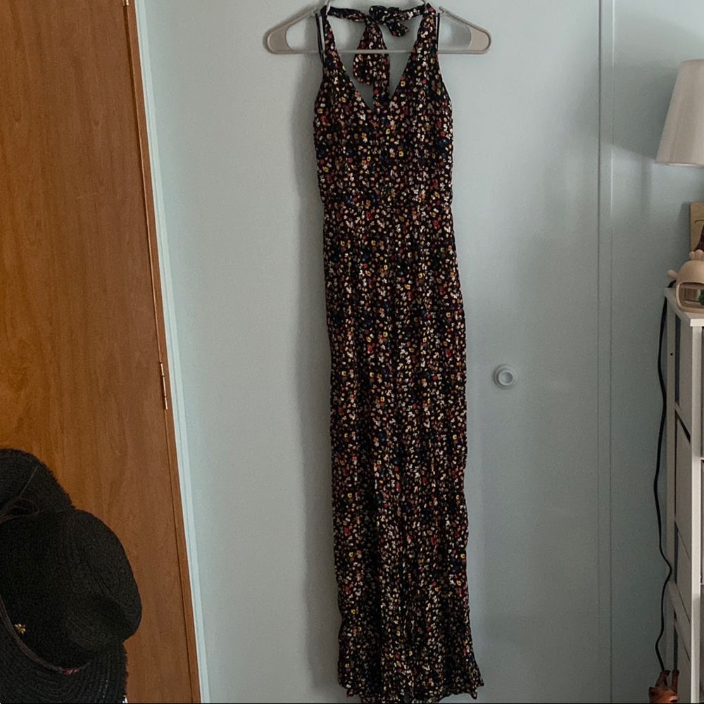 Francesca's Collections Black floral jumpsuit